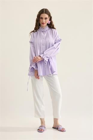 Carol Nervürlü Fırfırlı Gömlek- Lila