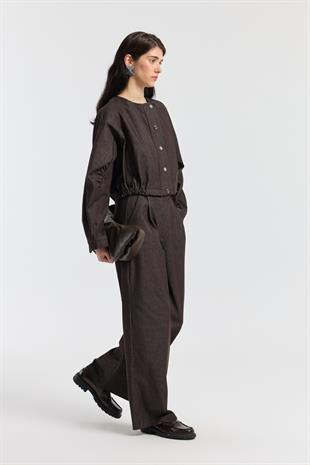 Celia Bomber Ceket Takım - Kahverengi