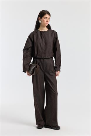 Celia Bomber Ceket Takım - Kahverengi