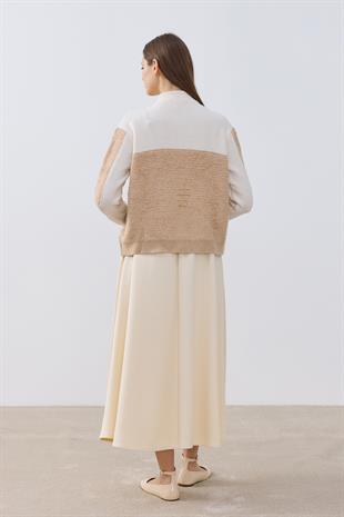 Celina Fermuarlı Buklet Kazak- Camel 