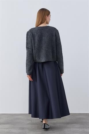 Ceremony Eskitme Düğme Detaylı Buklet Hırka- Antrasit 