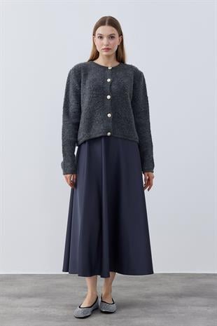 Ceremony Eskitme Düğme Detaylı Buklet Hırka- Antrasit 