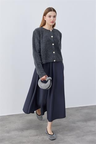 Ceremony Eskitme Düğme Detaylı Buklet Hırka- Antrasit 