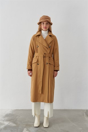 Charlotte Button Detailed Rain Waterproof Trench Coat - Camel