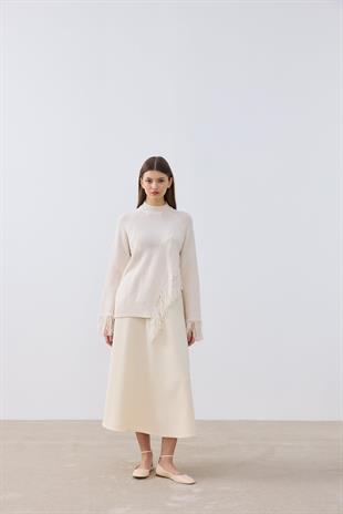 Chelsea Püsküllü Asimetrik Kazak- Açık bej