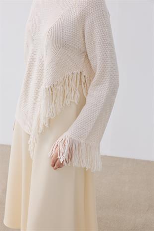 Chelsea Püsküllü Asimetrik Kazak- Açık bej