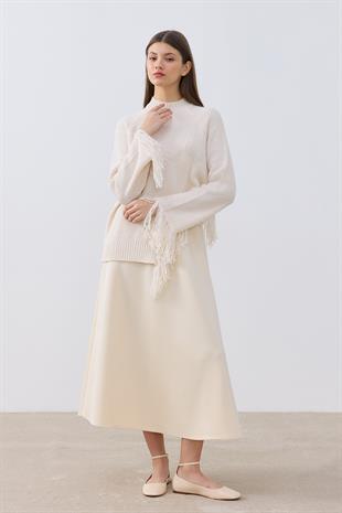 Chelsea Püsküllü Asimetrik Kazak- Açık bej