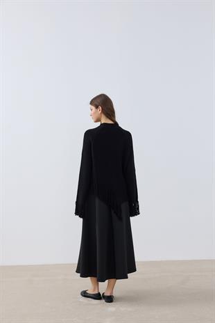 Chelsea Püsküllü Asimetrik Kazak- Siyah 