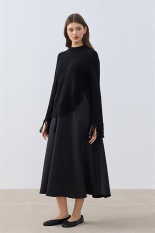 Chelsea Püsküllü Asimetrik Kazak- Siyah 