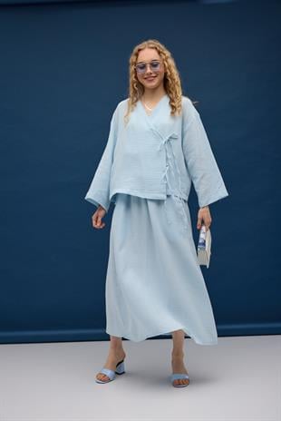 Chen Müslin Etek Takım - Bebe mavi