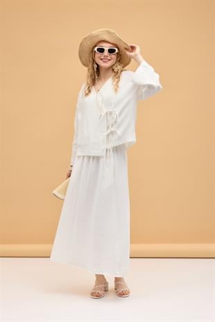 Chen Müslin Etek Takım - Beyaz