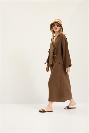 Chen Müslin Etek Takım - Kahverengi