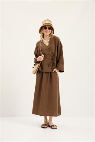 Chen Müslin Etek Takım - Kahverengi