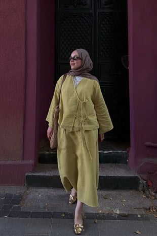Chen Müslin Etek Takım - Zeytin yeşil 