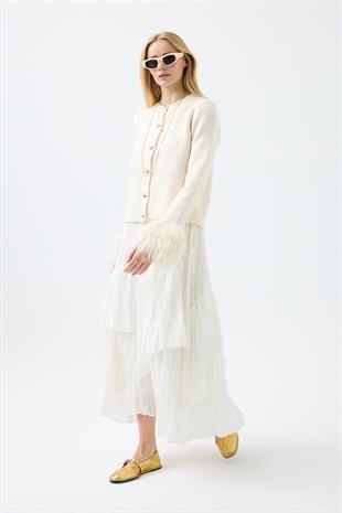 Cherry Kürk Detaylı Hırka - Bej