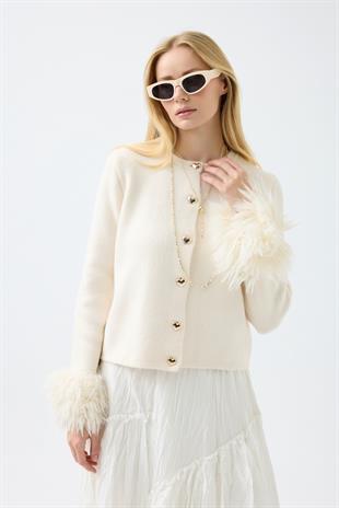 Cherry Kürk Detaylı Hırka - Bej