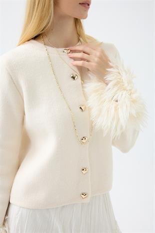 Cherry Kürk Detaylı Hırka - Bej