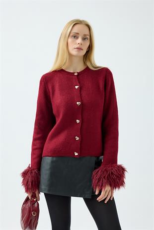 Cherry Kürk Detaylı Hırka - Bordo 