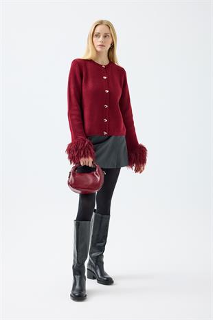 Cherry Kürk Detaylı Hırka - Bordo 