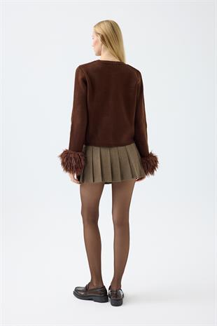 Cherry Kürk Detaylı Hırka  - Kahverengi 