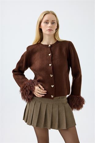 Cherry Kürk Detaylı Hırka  - Kahverengi 