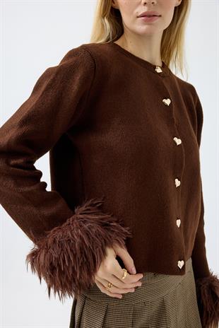 Cherry Kürk Detaylı Hırka  - Kahverengi 