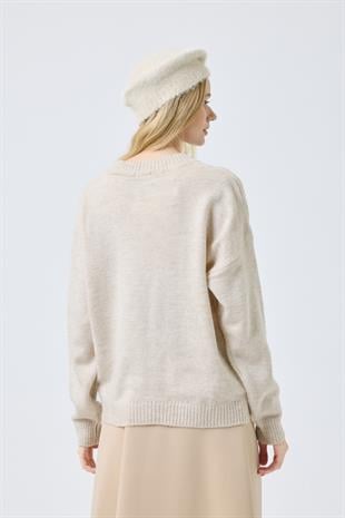 Chloe Tül Detaylı Kazak - Bej 