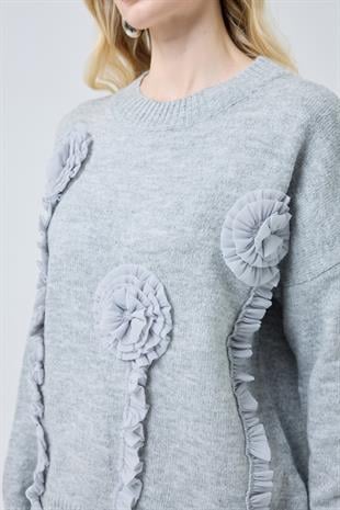 Chloe Tül Detaylı Kazak - Gri 