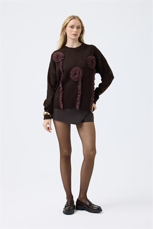 Chloe Tül Detaylı Kazak - Kahve 