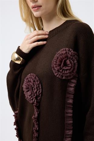 Chloe Tül Detaylı Kazak - Kahve 