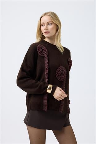 Chloe Tül Detaylı Kazak - Kahve 