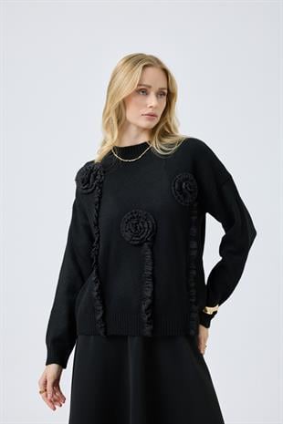 Chloe Tül Detaylı Kazak - Siyah 