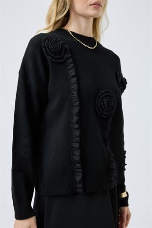 Chloe Tül Detaylı Kazak - Siyah 