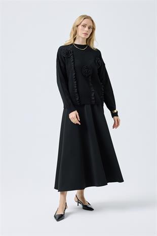 Chloe Tül Detaylı Kazak - Siyah 
