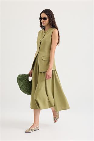 Cindy Kuplu Keten Yelek Takım - Çağla 