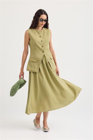 Cindy Kuplu Keten Yelek Takım - Çağla 