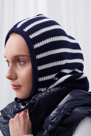 ÇİZGİLİ KAPÜŞONLU BERE LACİVERT