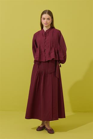 Clara Britt Düğmeli Nervürlü Modal Takım - Bordo