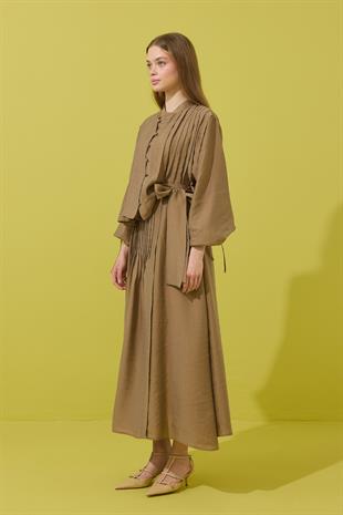 Clara Britt Düğmeli Nervürlü Modal Takım - Camel