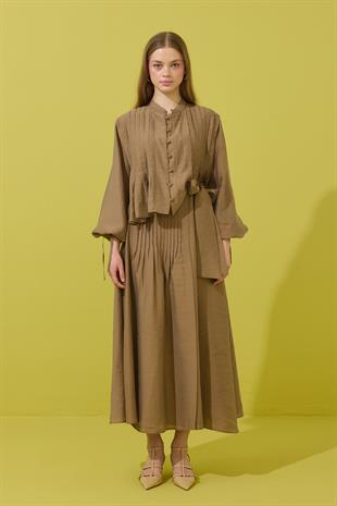 Clara Britt Düğmeli Nervürlü Modal Takım - Camel