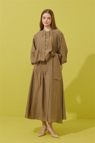 Clara Britt Düğmeli Nervürlü Modal Takım - Camel