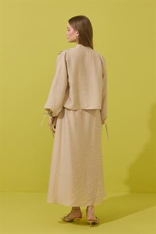 Clara Britt Düğmeli Nervürlü Modal Takım - Bej