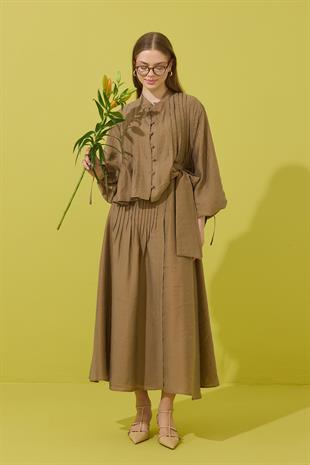 Clara Britt Düğmeli Nervürlü Modal Takım - Camel