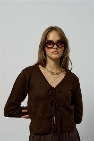 Clea Bağcıklı Hırka - Acı kahve 