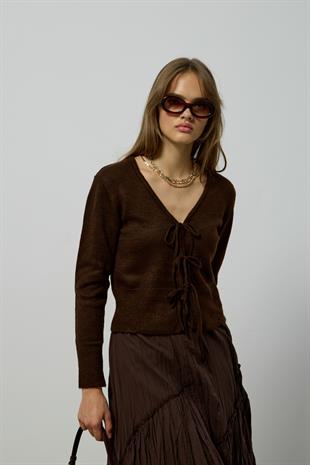 Clea Bağcıklı Hırka - Acı kahve 