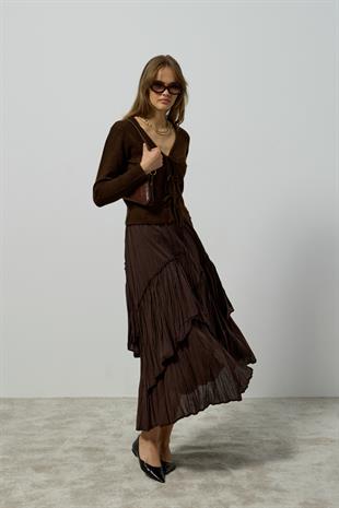 Clea Bağcıklı Hırka - Acı kahve 