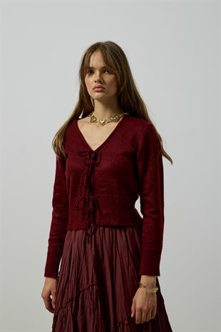 Clea Bağcıklı Hırka - Bordo 