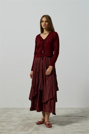 Clea Bağcıklı Hırka - Bordo 