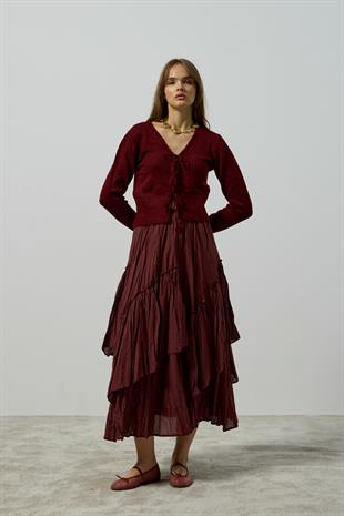 Clea Bağcıklı Hırka - Bordo 