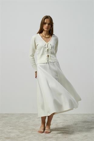 Clea Bağcıklı Hırka - Ekru